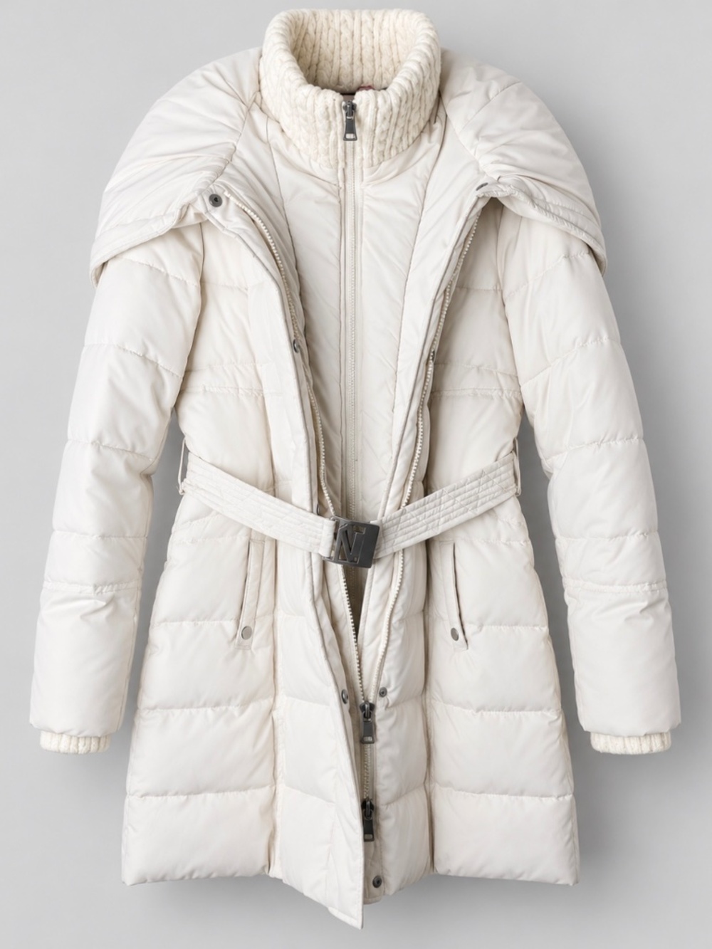 Ellabee Canada White Down Puffer Coat Belted Hooded Winter Jacket Women’s XL